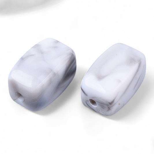 x20 Perles Acryliques Rectangulaires – Effet Pierre Précieuse Gris Marbré – 13 mm