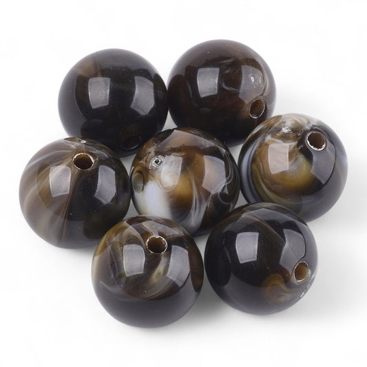 x10 Perles Rondes Imitation Pierre Précieuse – Acrylique Marron – 14 mm