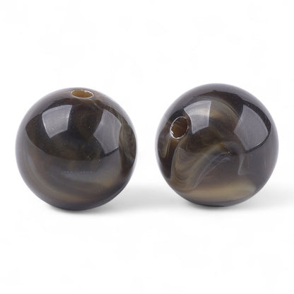 x10 Perles Rondes Imitation Pierre Précieuse – Acrylique Marron – 14 mm