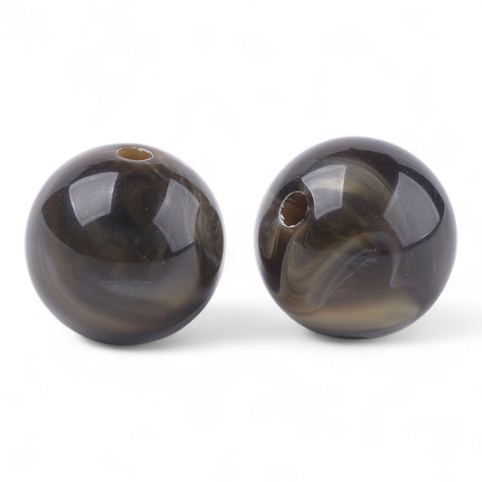 x10 Perles Rondes Imitation Pierre Précieuse – Acrylique Marron – 14 mm