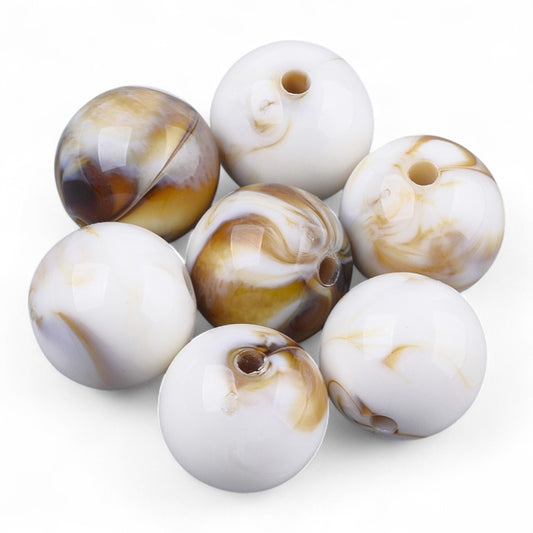 x10 Perles Rondes Imitation Pierre Précieuse – Acrylique Beige – 14 mm