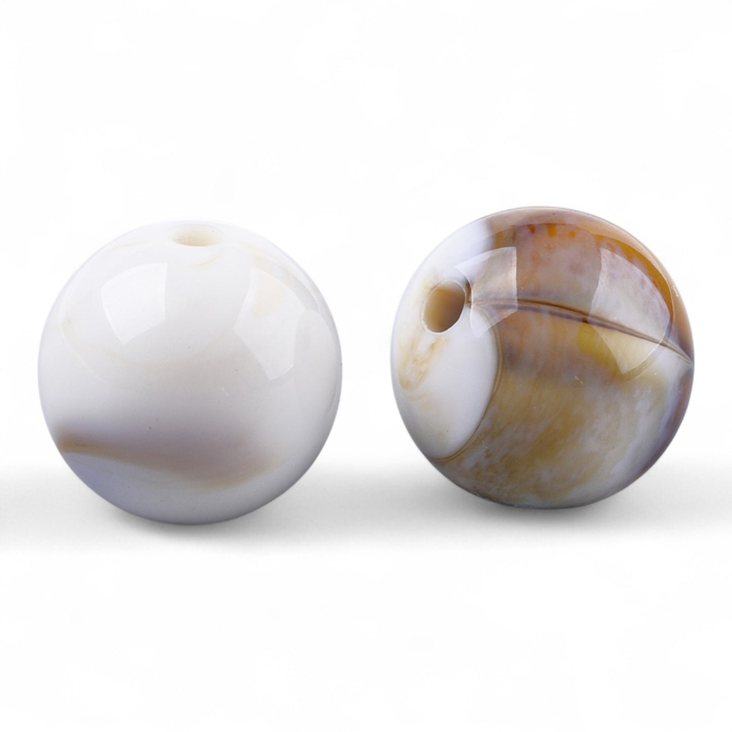 x10 Perles Rondes Imitation Pierre Précieuse – Acrylique Beige – 14 mm