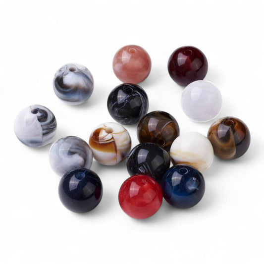 x10 Perles Rondes Imitation Pierre Précieuse – Acrylique – Couleurs Mélangées – 14 mm