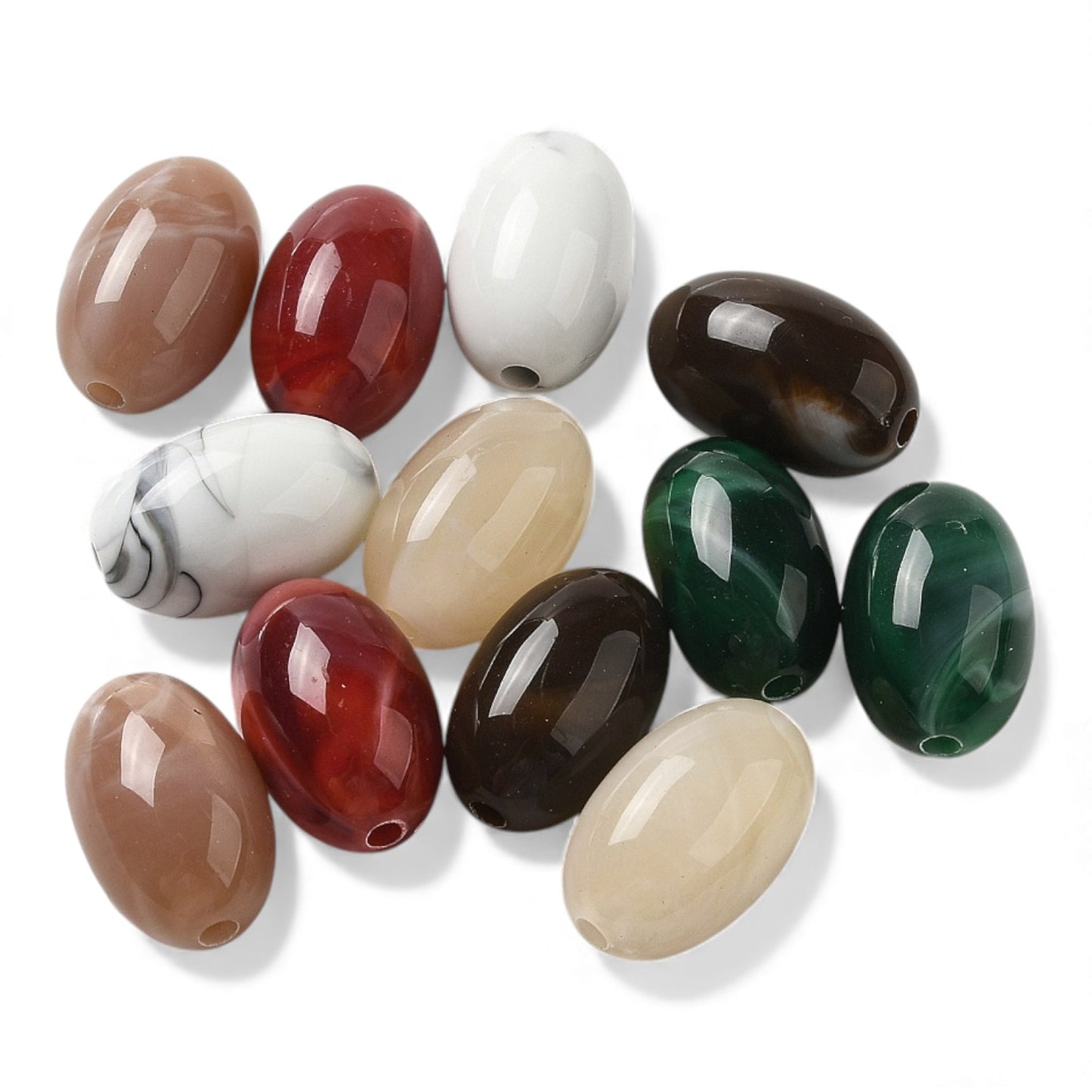 x10 Perles Acryliques Opaques Ovales – Effet Pierre Naturelle