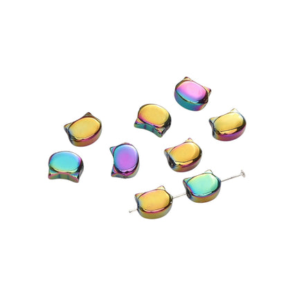Lot de 10 Perles Chat en Verre Électrolytique – 10 x 8 mm -Couleurs au choix