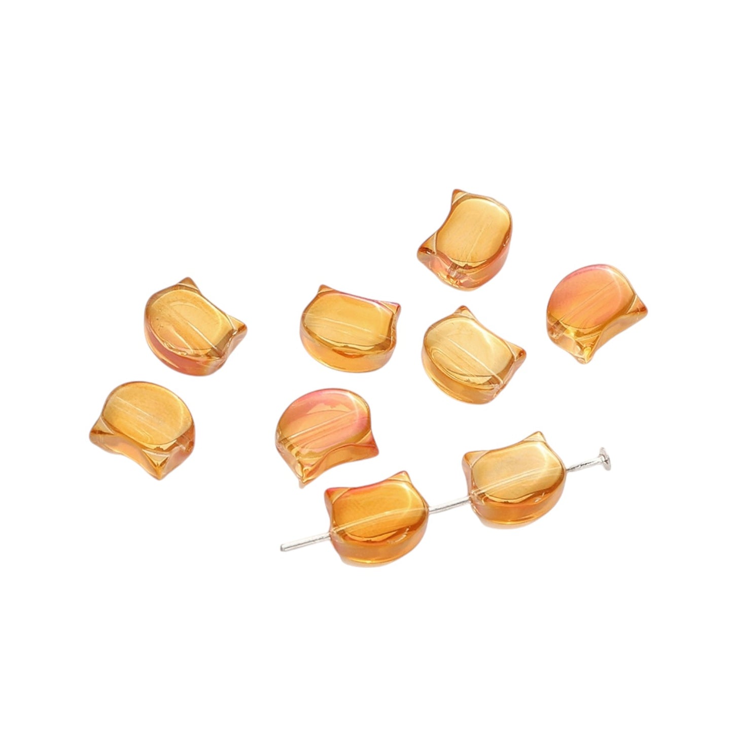 Lot de 10 Perles Chat en Verre Électrolytique – 10 x 8 mm -Couleurs au choix