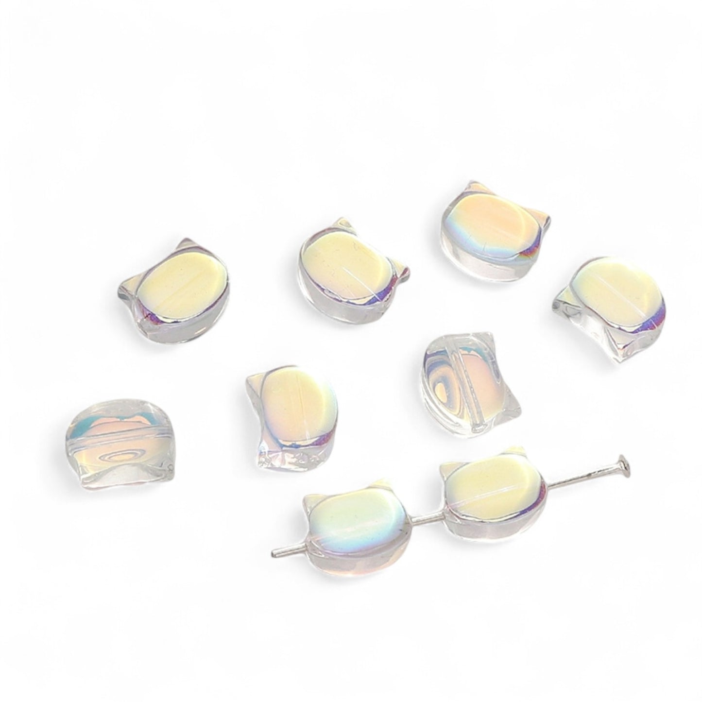 Lot de 10 Perles Chat en Verre Électrolytique – 10 x 8 mm