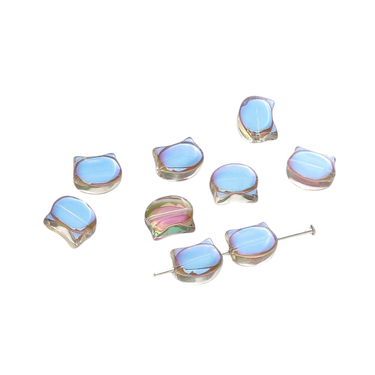 Lot de 10 Perles Chat en Verre Électrolytique – 10 x 8 mm -Couleurs au choix
