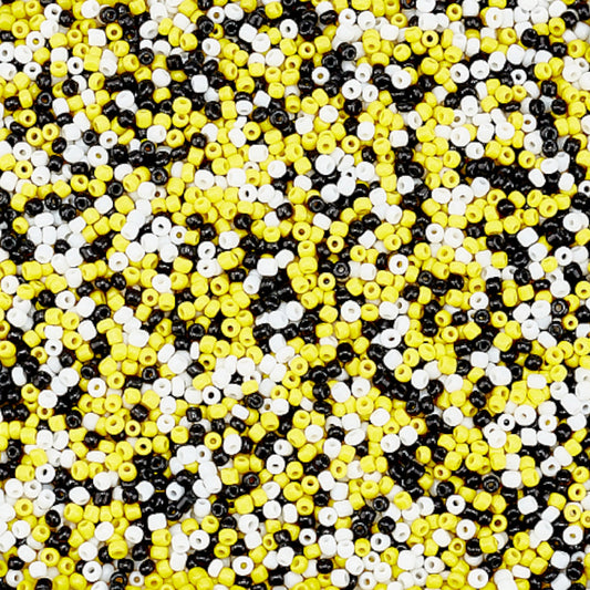x20g Perles de rocaille en verre opaque – Noir, blanc et jaune – 3 mm