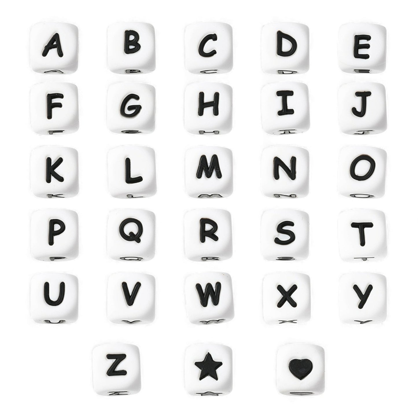 Perles Lettres en Silicone Écologique – Cubes 12 mm – Styles au Choix