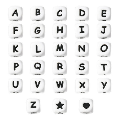 Perles Lettres en Silicone Écologique – Cubes 12 mm – Styles au Choix
