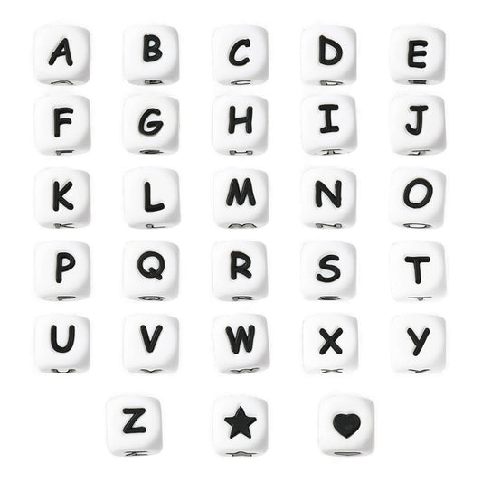 Perles Lettres en Silicone Écologique – Cubes 12 mm – Styles au Choix