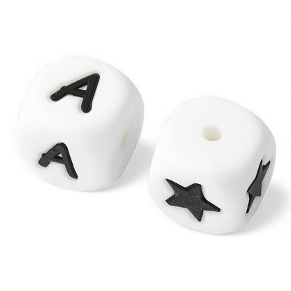Perles Lettres en Silicone Écologique – Cubes 12 mm – Styles au Choix