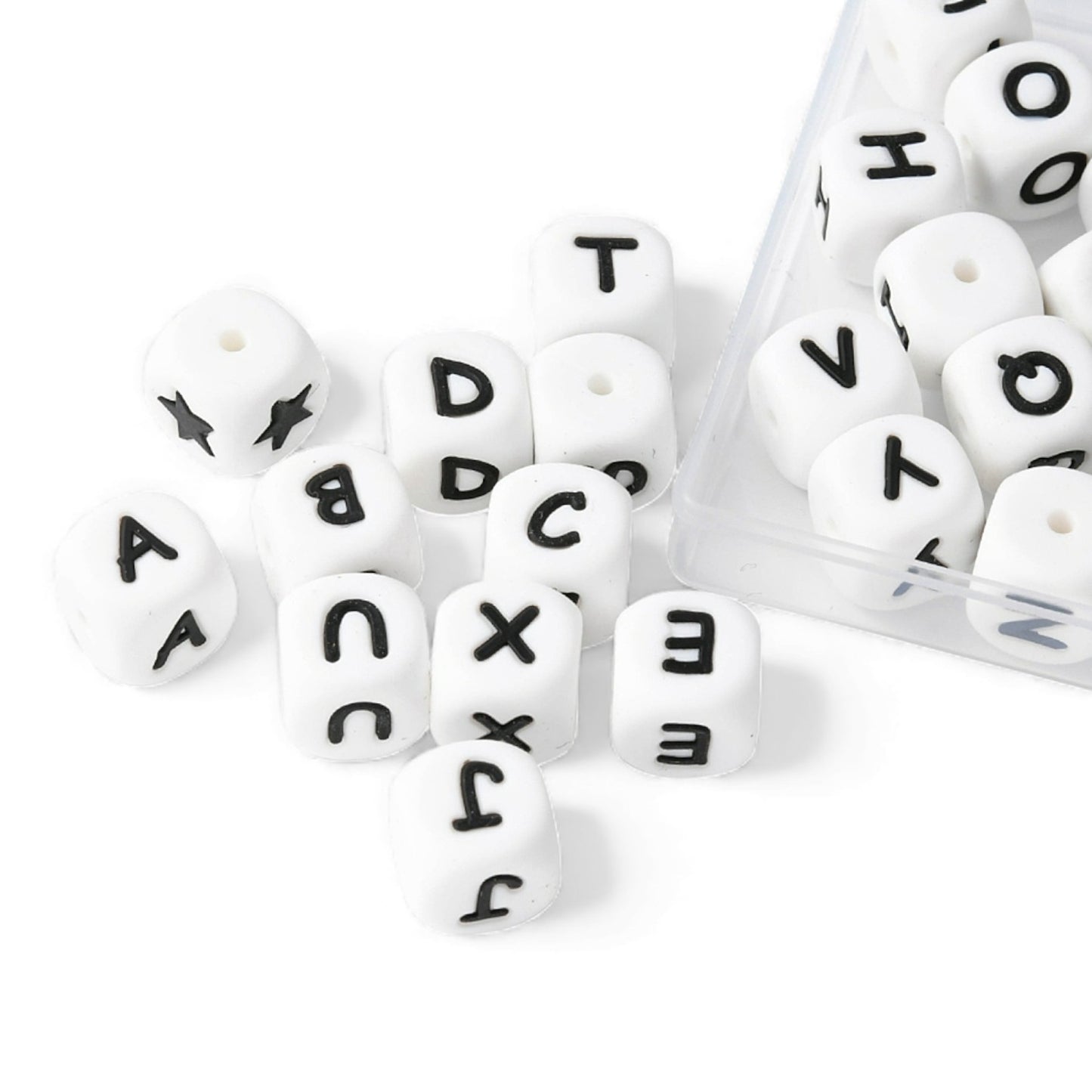 Perles Lettres en Silicone Écologique – Cubes 12 mm – Styles au Choix