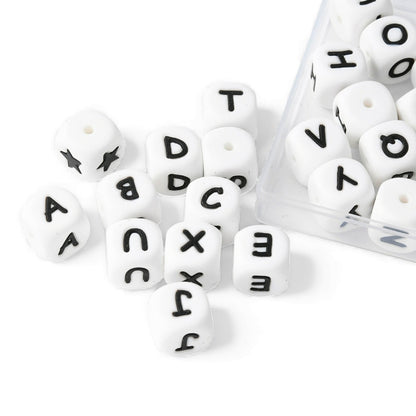 Perles Lettres en Silicone Écologique – Cubes 12 mm – Styles au Choix