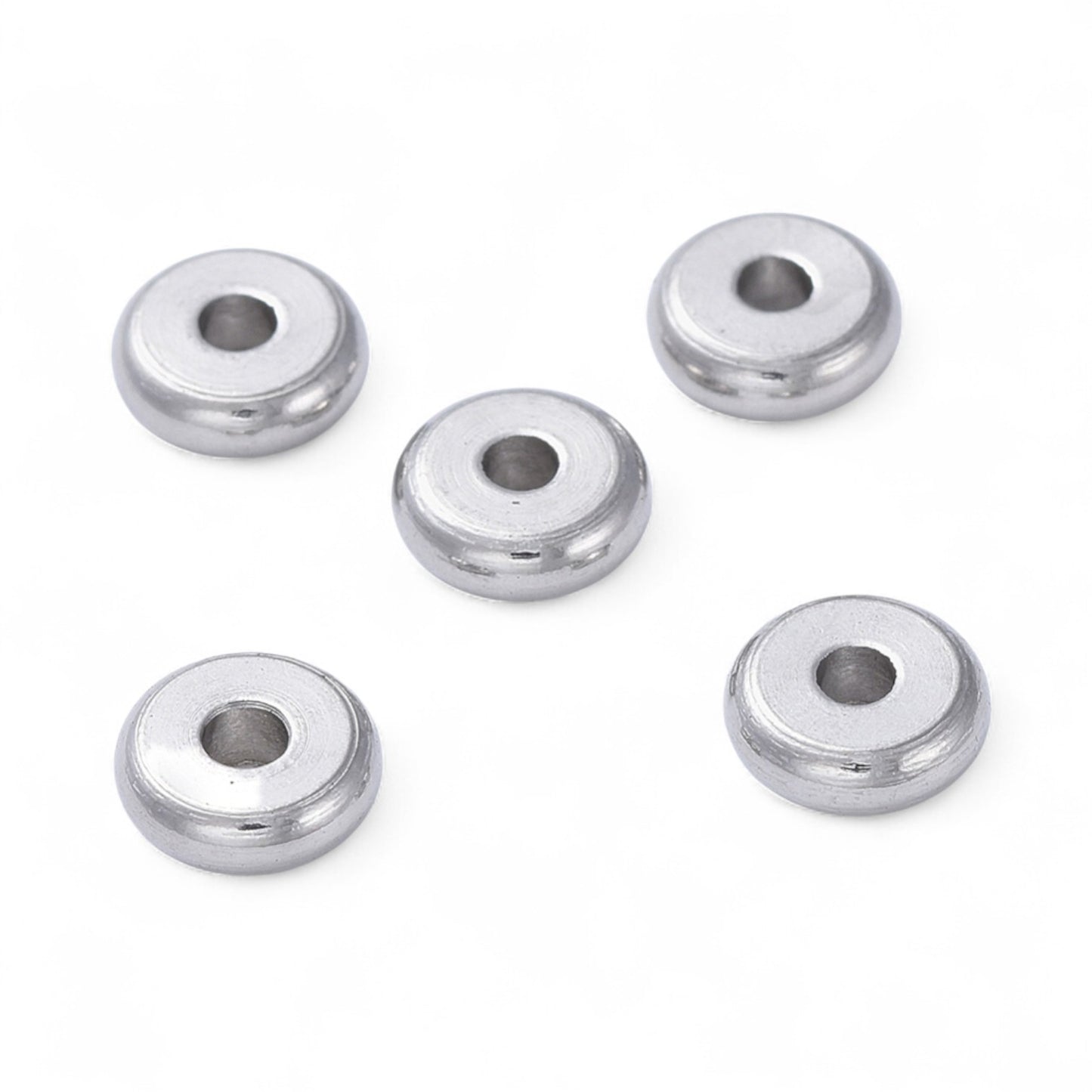 x10 Perles Intercalaires Rondelles en Acier Inoxydable 304 – Couleur Acier ou Plaqué Or 18K