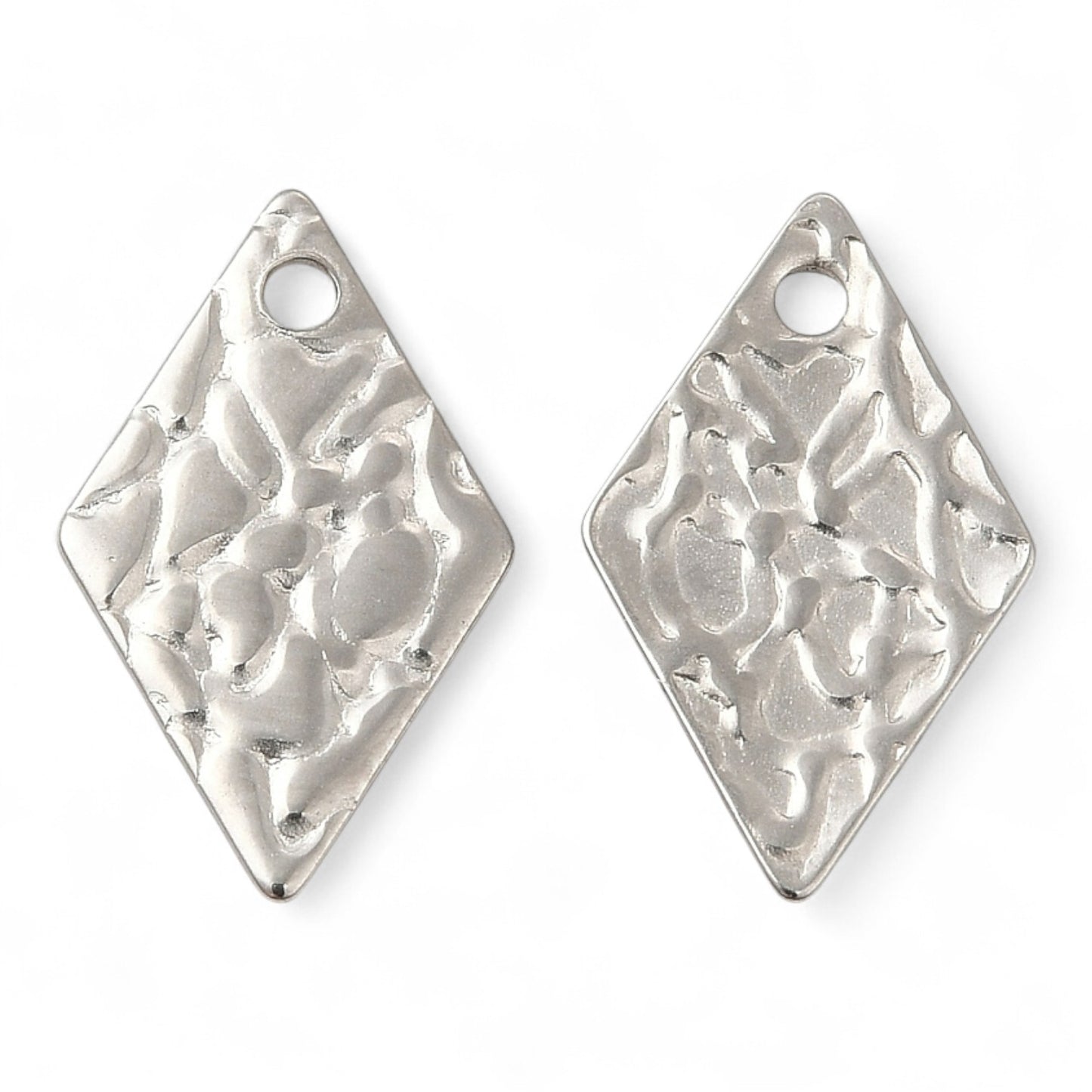 X2 Pendentifs Losange Texturés en Acier Inoxydable 304 – 16 mm