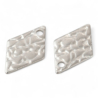 X2 Pendentifs Losange Texturés en Acier Inoxydable 304 – 16 mm