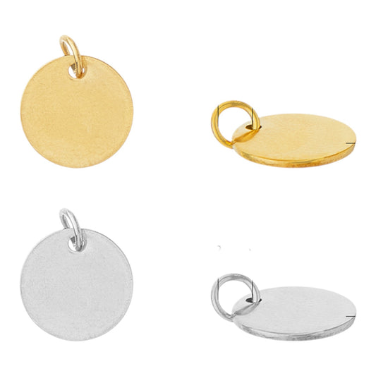 x1 Breloque ronde plate vierge à graver – Acier inoxydable 304 – 12 mm