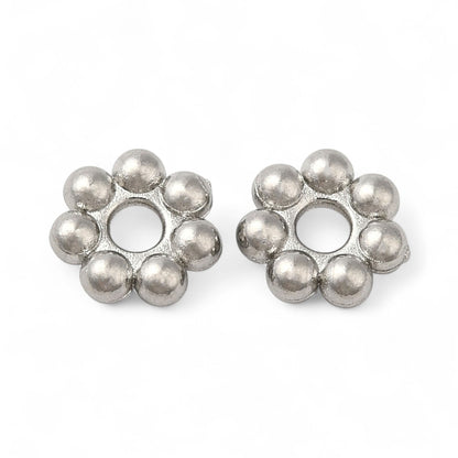 x10 Perles d’Espacement Fleur en Acier Inoxydable 304 – Couleur Acier ou Plaqué Or 18K