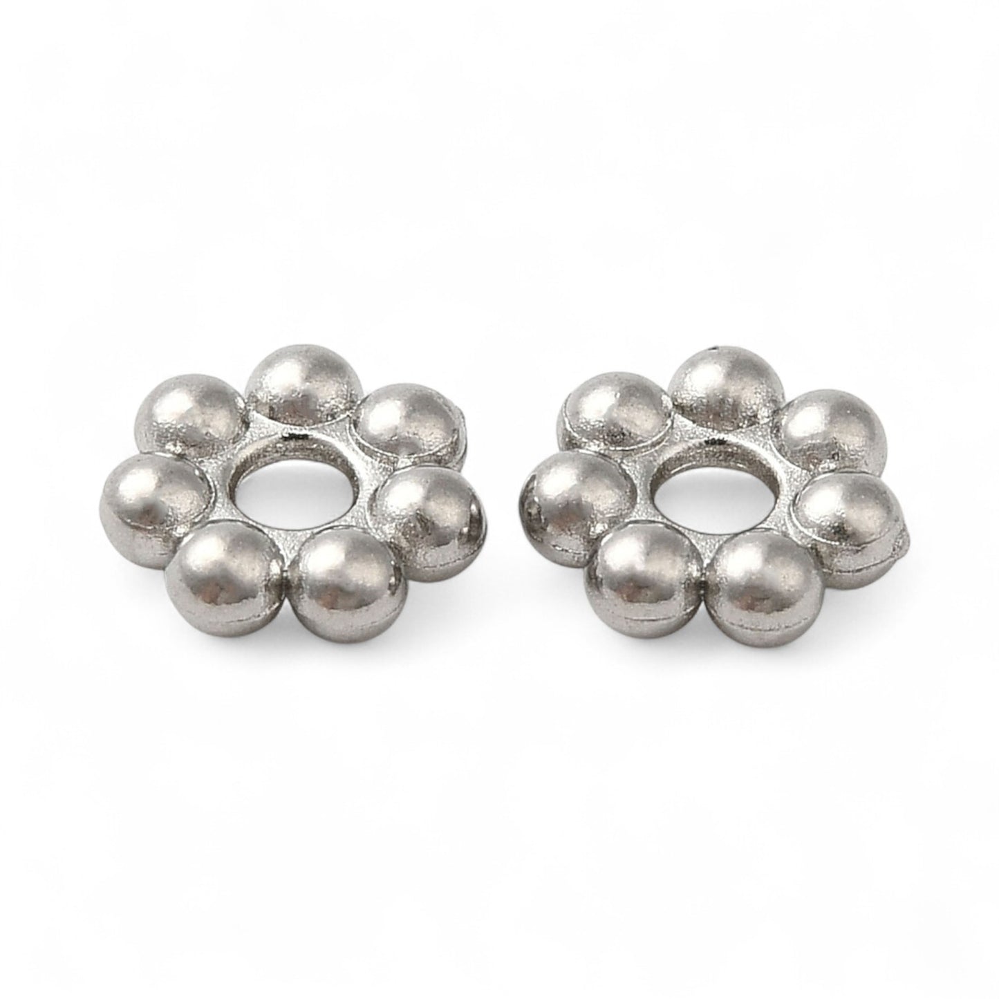 x10 Perles d’Espacement Fleur en Acier Inoxydable 304 – Couleur Acier ou Plaqué Or 18K