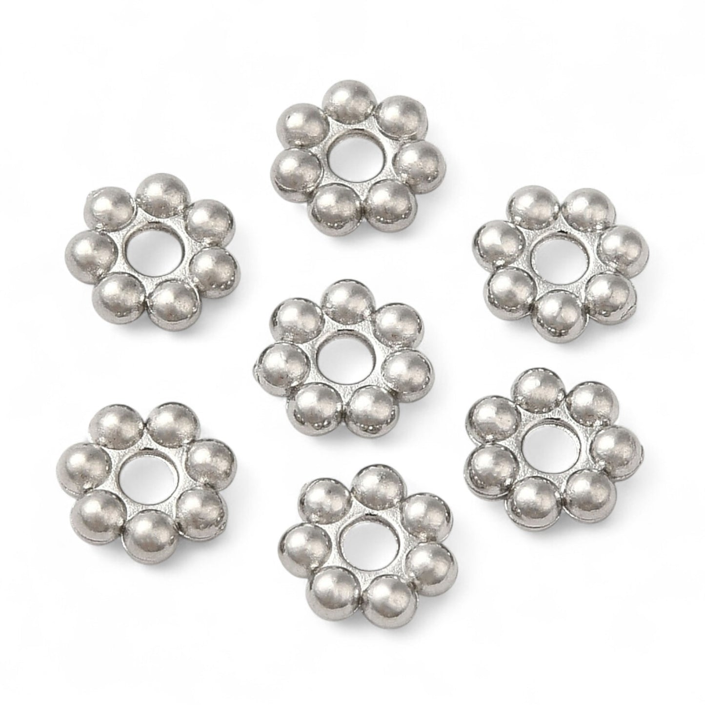 x10 Perles d’Espacement Fleur en Acier Inoxydable 304 – Couleur Acier ou Plaqué Or 18K