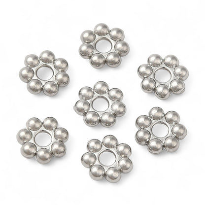 x10 Perles d’Espacement Fleur en Acier Inoxydable 304 – Couleur Acier ou Plaqué Or 18K