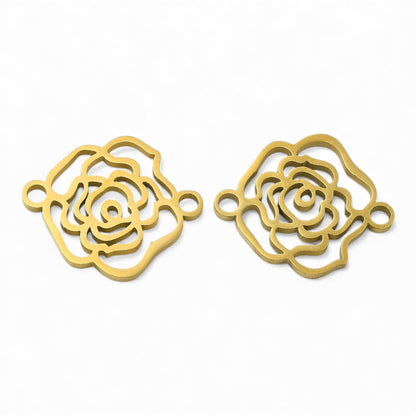 x1 Breloque Connecteur Camélia en Acier Inoxydable 304 – 15×17,5 mm