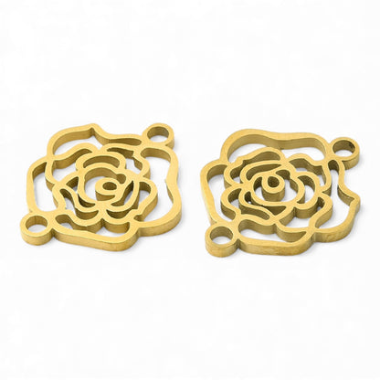 x1 Breloque Connecteur Camélia en Acier Inoxydable 304 – 15×17,5 mm