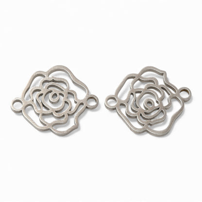 x1 Breloque Connecteur Camélia en Acier Inoxydable 304 – 15×17,5 mm