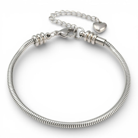 x1 Bracelet Européen à Maillons Serpent en Acier Inoxydable – 20 cm + 5 cm