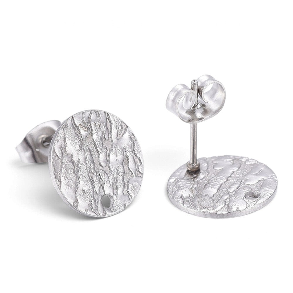 x1 Paire Boucles d’Oreilles à Clous Rondes Texturées en Acier Inoxydable 304 – 12 mm – 2 Coloris