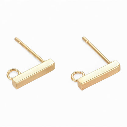 x1 Paire Clous d’Oreilles Rectangulaires en Acier Inoxydable 304 – Avec Anneau – 10 x 2 mm
