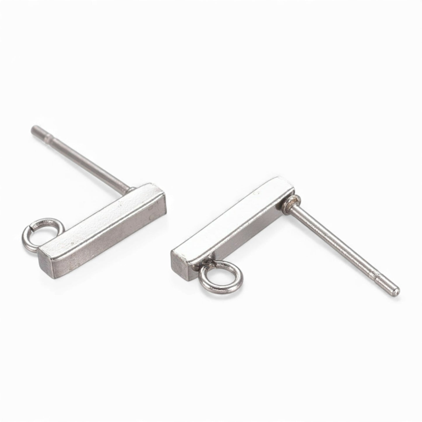 x1 Paire Clous d’Oreilles Rectangulaires en Acier Inoxydable 304 – Avec Anneau – 10 x 2 mm