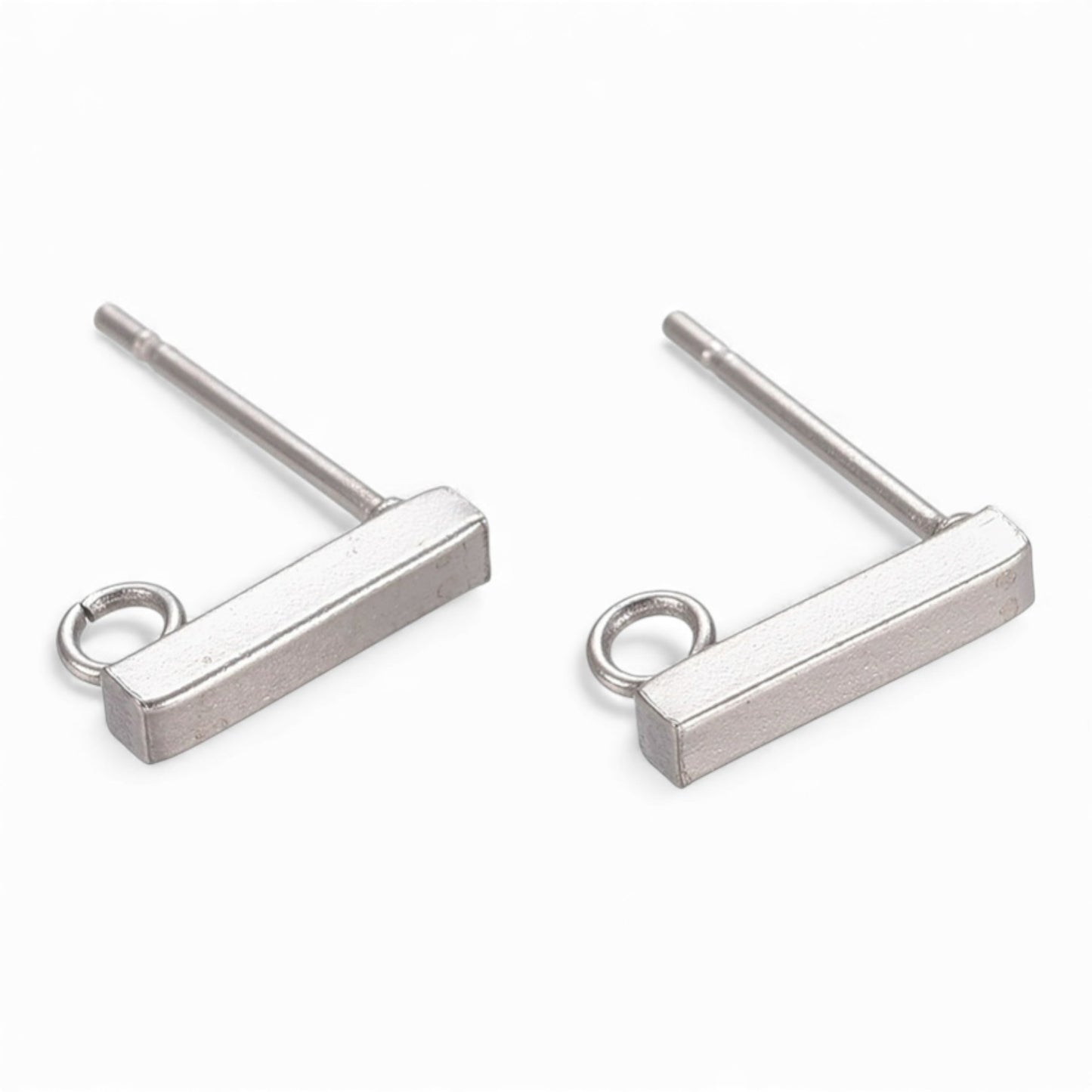 x1 Paire Clous d’Oreilles Rectangulaires en Acier Inoxydable 304 – Avec Anneau – 10 x 2 mm