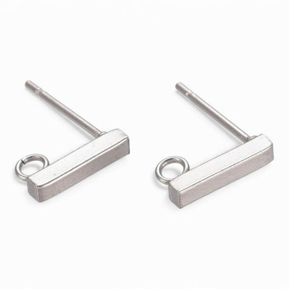 x1 Paire Clous d’Oreilles Rectangulaires en Acier Inoxydable 304 – Avec Anneau – 10 x 2 mm