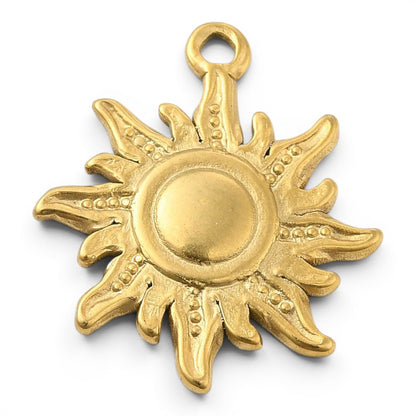 x1 Pendentif Breloque Soleil en Acier Inoxydable – Doré – 20,5x18mm