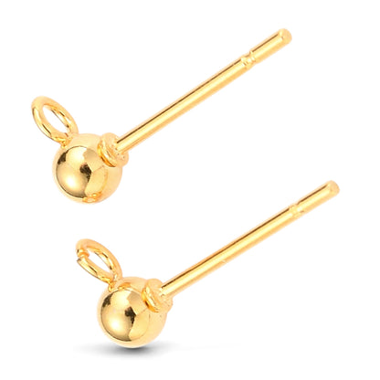x1 paire Clous d’oreilles ronds avec boucle – Acier inox 304 plaqué or 18K ou Acier