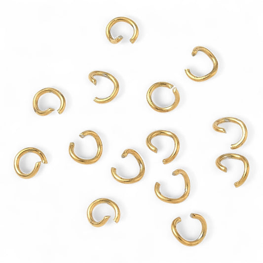 x20 Anneaux Ouverts en Acier Inoxydable 304 Plaqués Or 18K – 4 mm ou 5 mm
