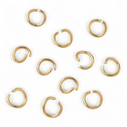 x20 Anneaux Ouverts en Acier Inoxydable 304 Plaqués Or 18K – 4 mm ou 5 mm