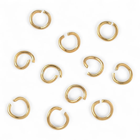 x20 Anneaux Ouverts en Acier Inoxydable 304 Plaqués Or 18K – 4 mm ou 5 mm