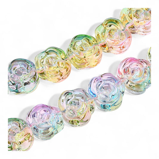 x5 Perles en Verre Colorées – Forme Rose – 12~12,5 x 14 x 8~8,5 mm – Trou 1,2 mm