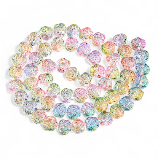 x5 Perles en Verre Colorées – Forme Rose – 12~12,5 x 14 x 8~8,5 mm – Trou 1,2 mm