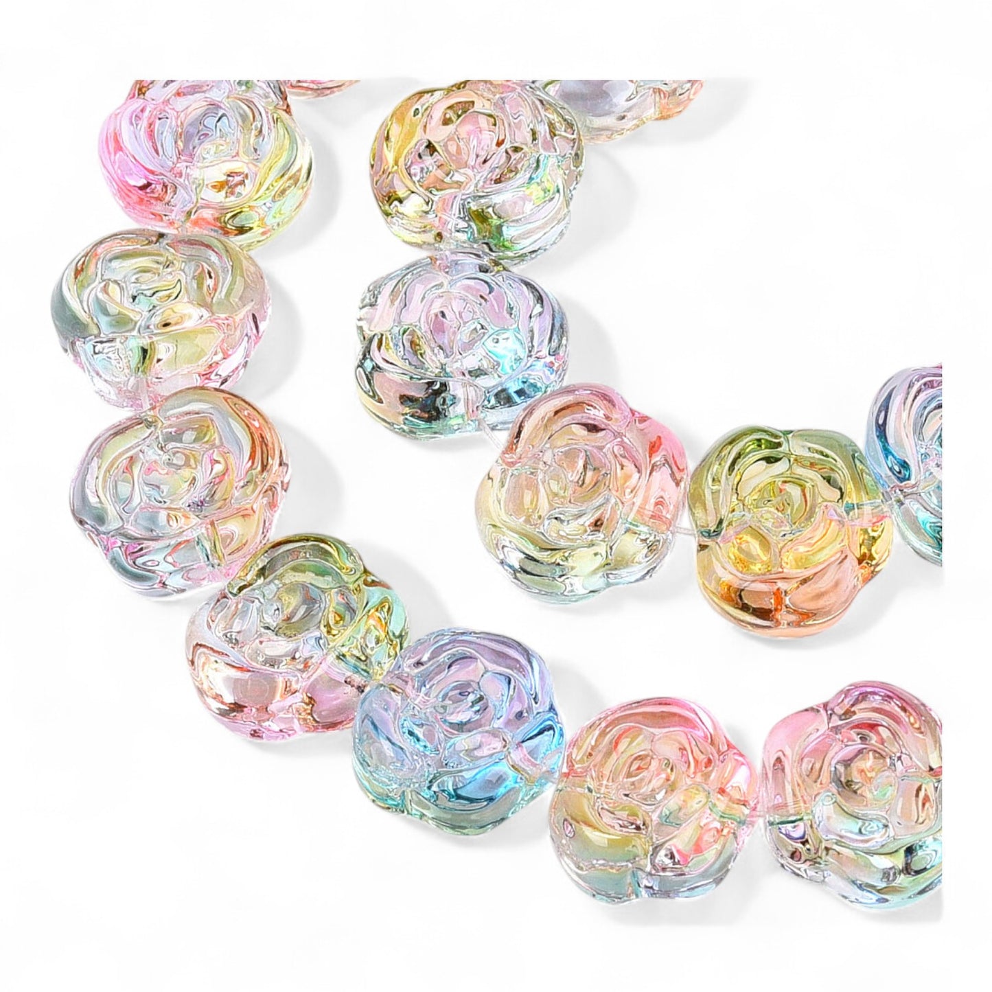 x5 Perles en Verre Colorées – Forme Rose – 12~12,5 x 14 x 8~8,5 mm – Trou 1,2 mm