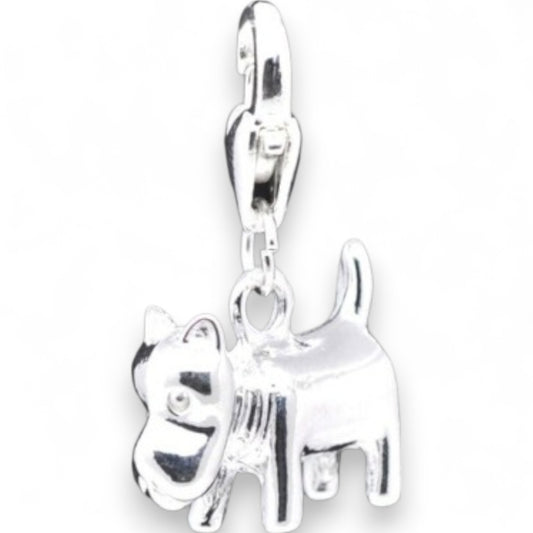 Charm Petit Chien 3D – Métal Argenté avec Fermoir