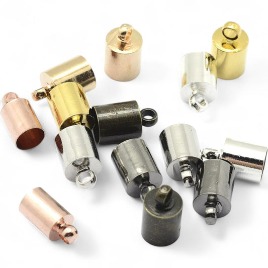 x4 Embouts Cylindriques avec Anneau – Laiton – pour cordons 4 à 4,5 mm
