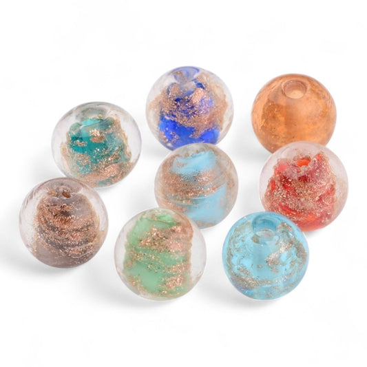 x1 Perle Artisanale Lampwork Rondes – 12 mm | Sable Doré & Couleur au Choix