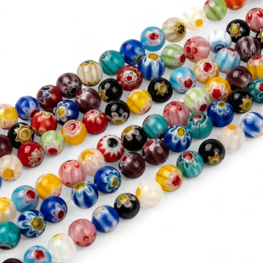 x10 Perles Millefiori – Verre coloré – Ø6 ou ø8 mm