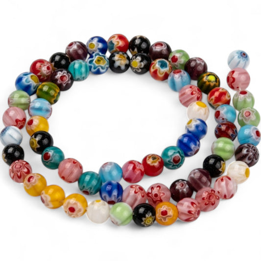 x10 Perles Millefiori – Verre coloré – Ø6 ou ø8 mm