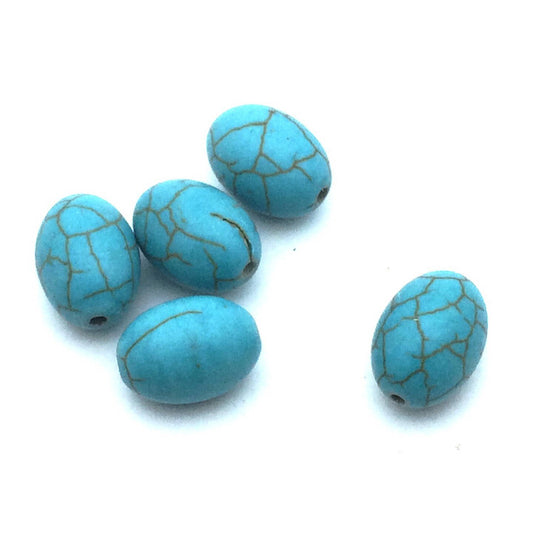 x2 Perles Synthétiques Howlite Turquoise – Ovale – Tailles au Choix